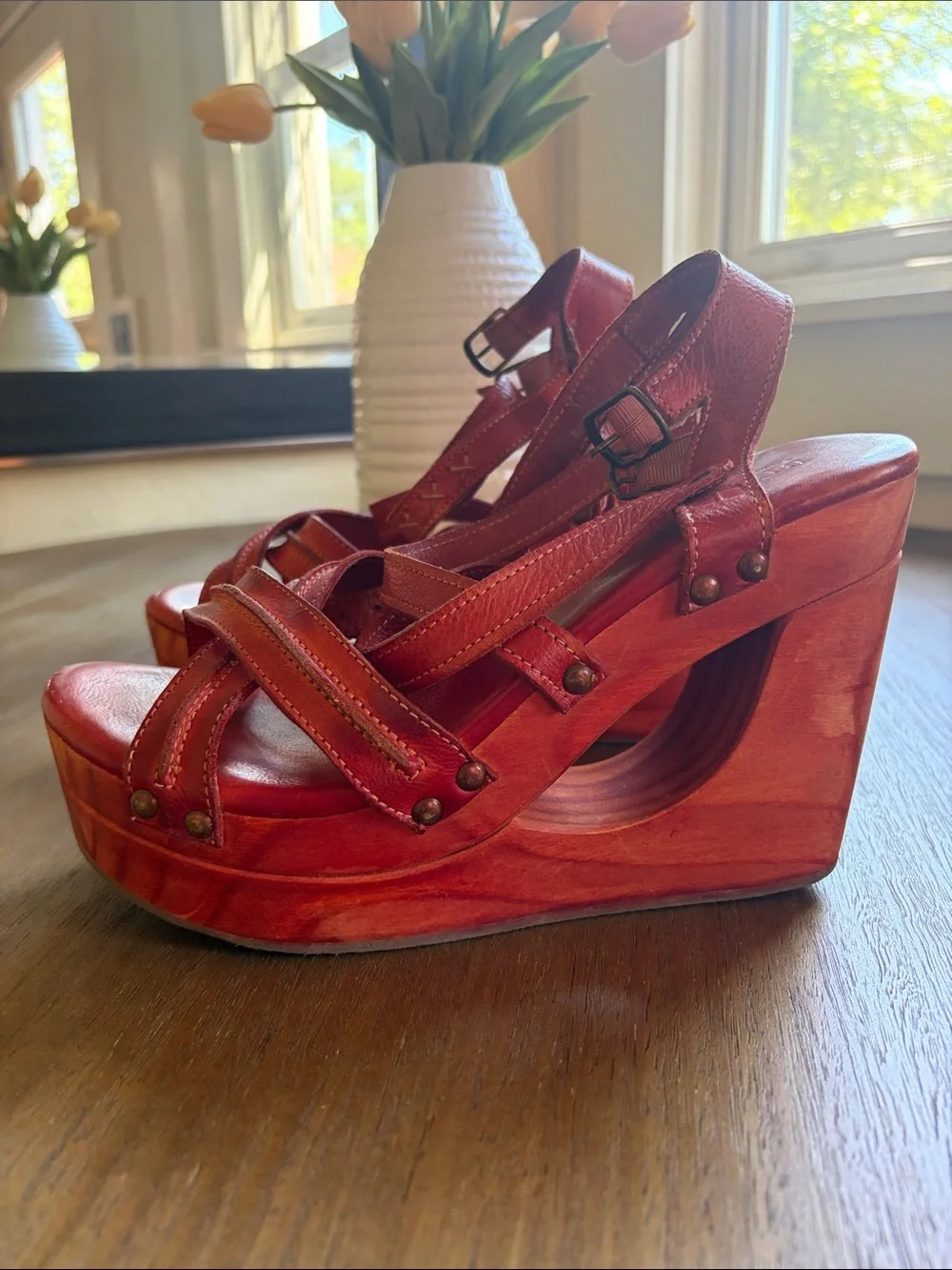 Bed Stu Julia Orange DD Wedge Strappy Sandal 10 - Picture 3 of 9